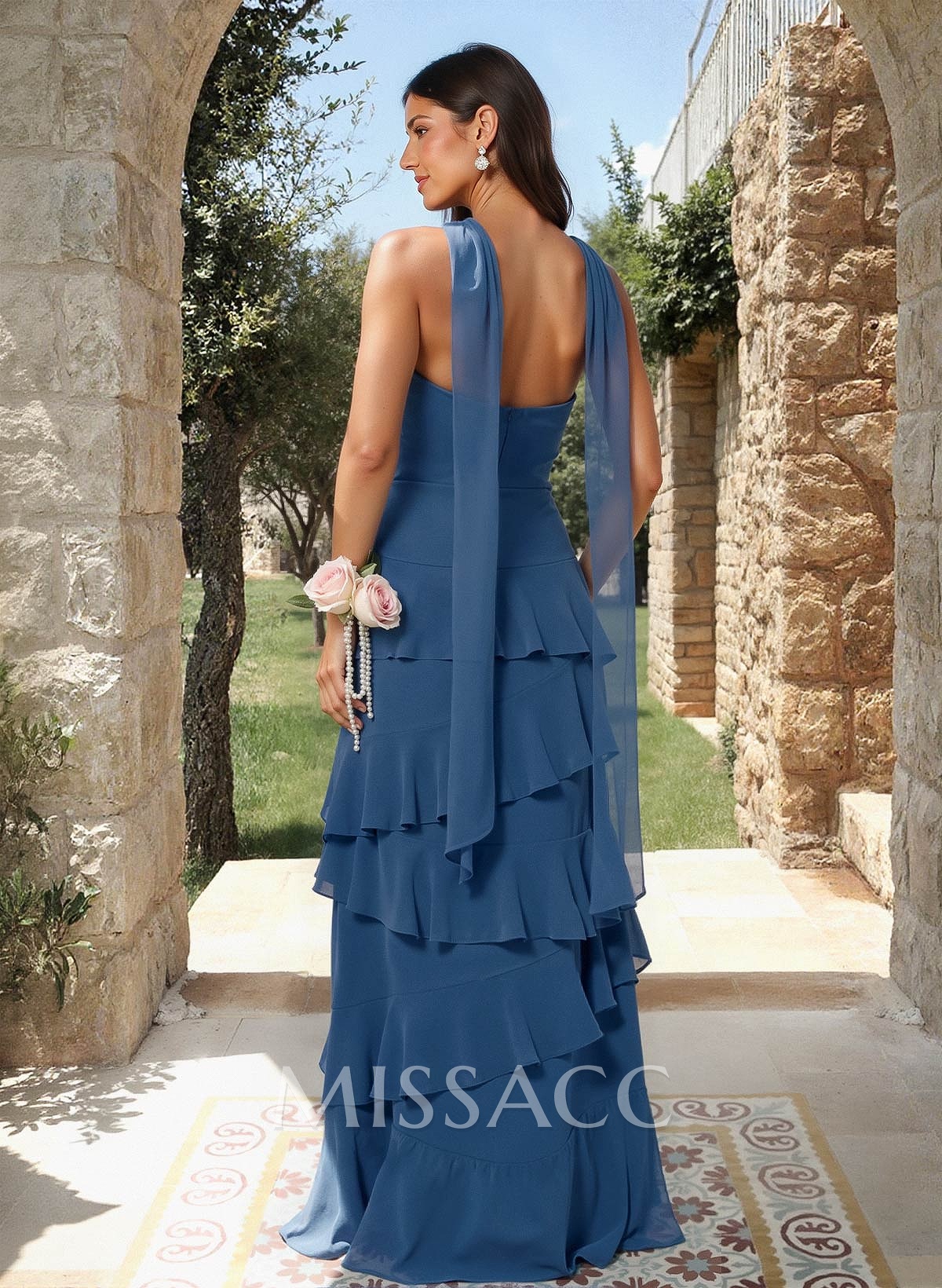 A-Line Sweetheart Floor-Length Chiffon Bridesmaid Dresses With Cascading Ruffles A-Line Sweetheart Floor-Length Chiffon Bridesmaid Dresses With Cascading Ruffles