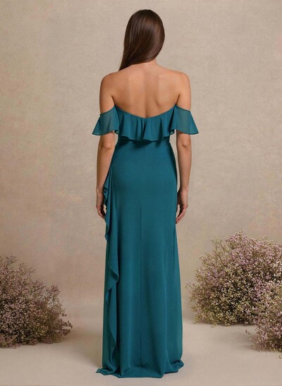 A-Line Sweetheart Floor-Length Chiffon Bridesmaid Dresses With High Split/Shoulder Ruffle