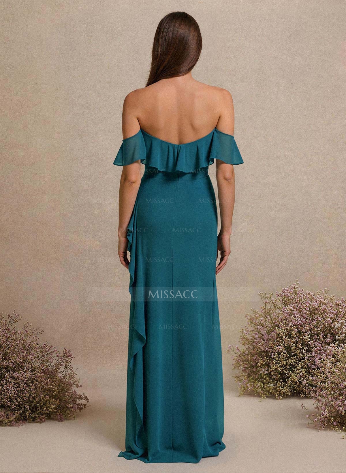 A-Line Sweetheart Floor-Length Chiffon Bridesmaid Dresses With High Split/Shoulder Ruffle