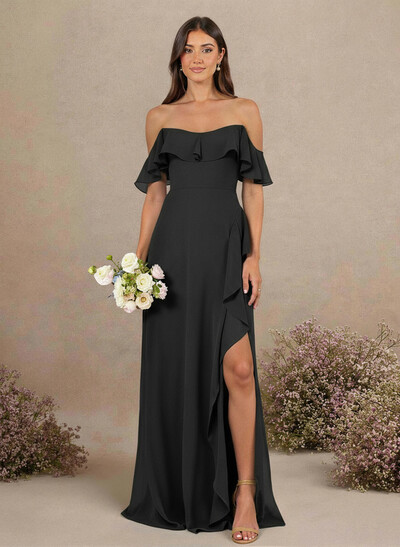 A-Line Sweetheart Floor-Length Chiffon Bridesmaid Dresses With High Split/Shoulder Ruffle