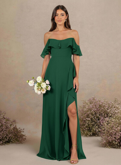A-Line Sweetheart Floor-Length Chiffon Bridesmaid Dresses With High Split/Shoulder Ruffle