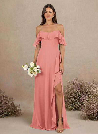 A-Line Sweetheart Floor-Length Chiffon Bridesmaid Dresses With High Split/Shoulder Ruffle