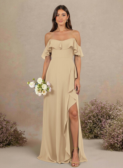 A-Line Sweetheart Floor-Length Chiffon Bridesmaid Dresses With High Split/Shoulder Ruffle