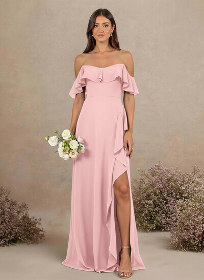 A-Line Sweetheart Floor-Length Chiffon Bridesmaid Dresses With High Split/Shoulder Ruffle