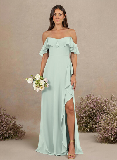 A-Line Sweetheart Floor-Length Chiffon Bridesmaid Dresses With High Split/Shoulder Ruffle