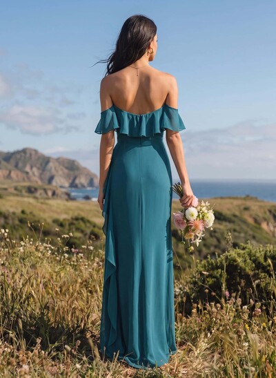 A-Line Sweetheart Floor-Length Chiffon Bridesmaid Dresses With High Split/Shoulder Ruffle