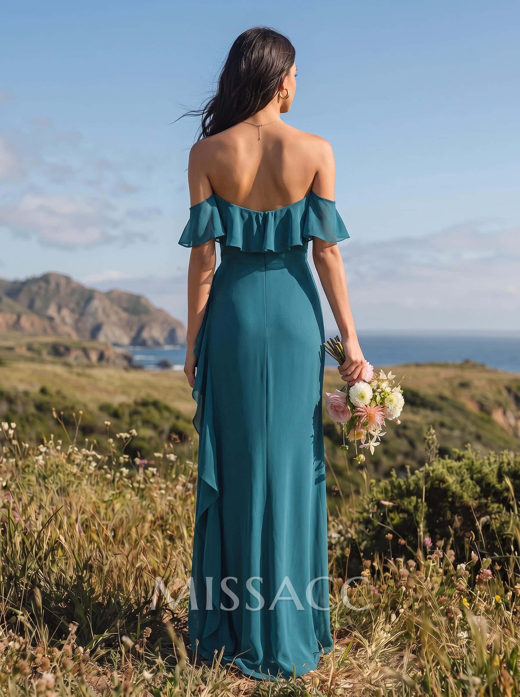 A-Line Sweetheart Floor-Length Chiffon Bridesmaid Dresses With High Split/Shoulder Ruffle A-Line Sweetheart Floor-Length Chiffon Bridesmaid Dresses With High Split/Shoulder Ruffle