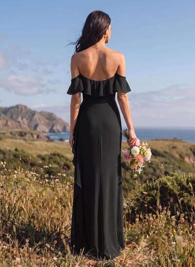 A-Line Sweetheart Floor-Length Chiffon Bridesmaid Dresses With High Split/Shoulder Ruffle