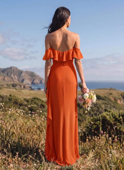 A-Line Sweetheart Floor-Length Chiffon Bridesmaid Dresses With High Split/Shoulder Ruffle