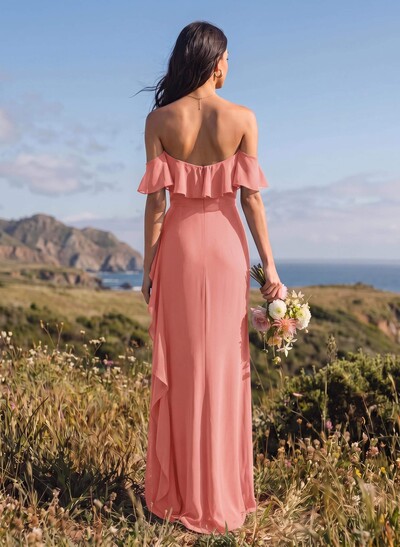 A-Line Sweetheart Floor-Length Chiffon Bridesmaid Dresses With High Split/Shoulder Ruffle