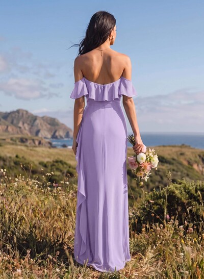 A-Line Sweetheart Floor-Length Chiffon Bridesmaid Dresses With High Split/Shoulder Ruffle
