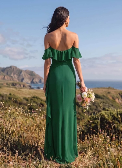 A-Line Sweetheart Floor-Length Chiffon Bridesmaid Dresses With High Split/Shoulder Ruffle