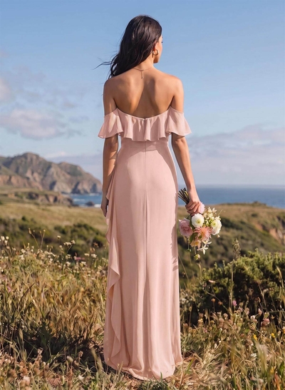 A-Line Sweetheart Floor-Length Chiffon Bridesmaid Dresses With High Split/Shoulder Ruffle