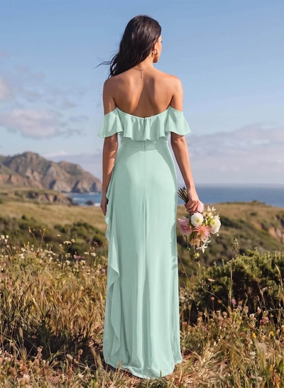 A-Line Sweetheart Floor-Length Chiffon Bridesmaid Dresses With High Split/Shoulder Ruffle