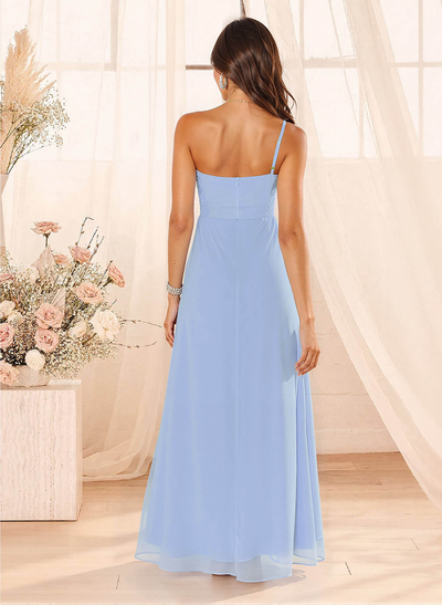 A-Line Asymmetrical Sleeveless Floor-Length Chiffon Bridesmaid Dresses With High Split