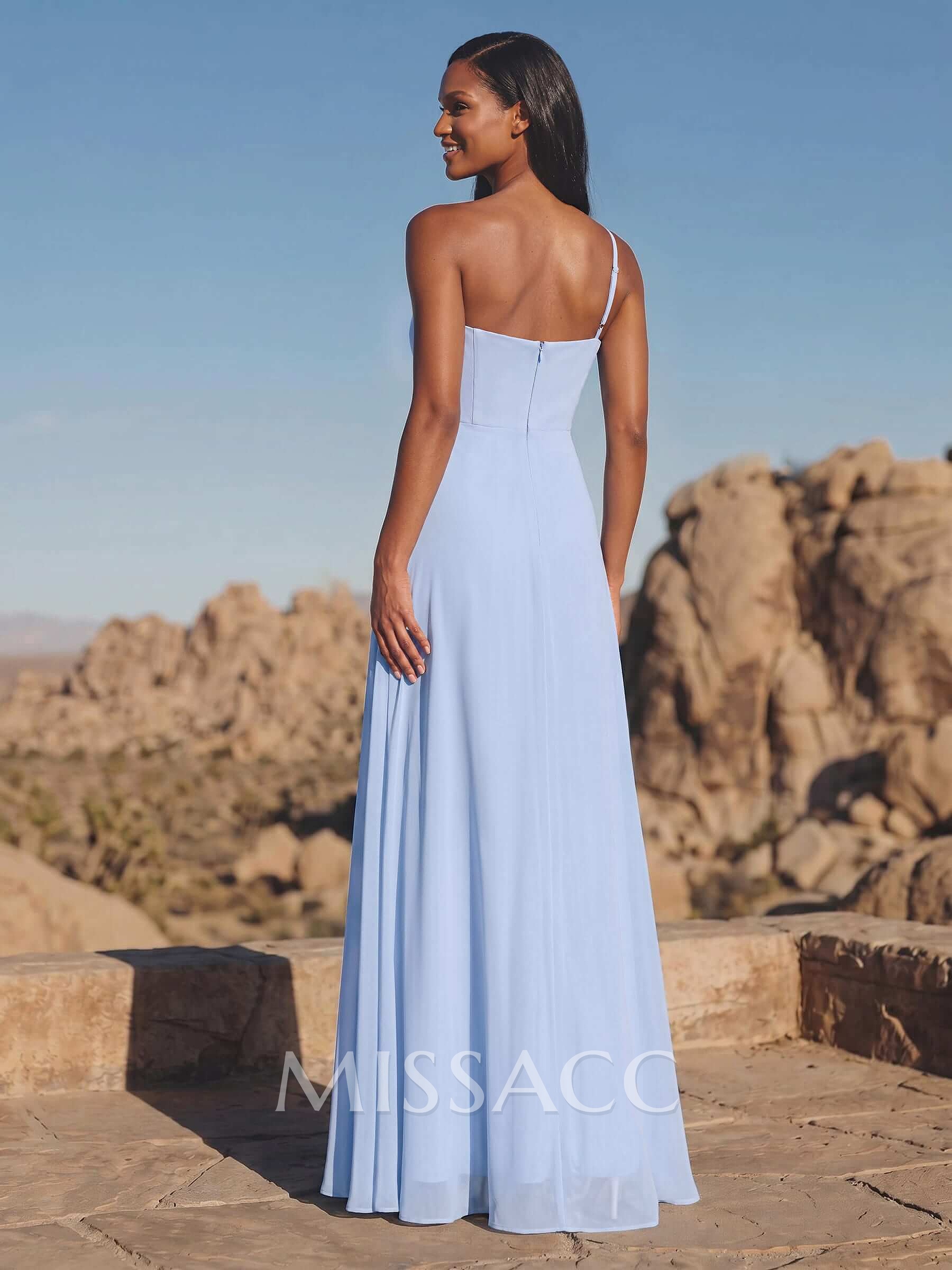 A-Line Asymmetrical Sleeveless Floor-Length Chiffon Bridesmaid Dresses With High Split A-Line Asymmetrical Sleeveless Floor-Length Chiffon Bridesmaid Dresses With High Split