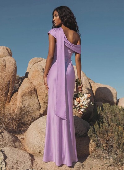 Elegant Asymmetrical Neckline Sleeveless Floor-Length Stretch Satin Bridesmaid Dresses