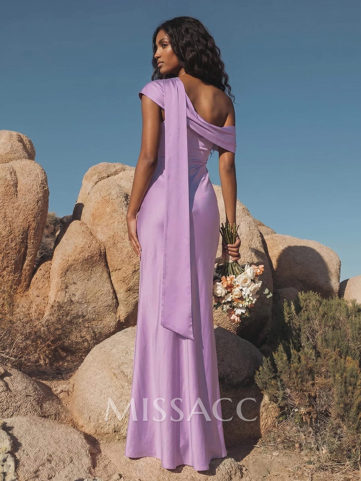 Elegant Asymmetrical Neckline Sleeveless Floor-Length Stretch Satin Bridesmaid Dresses