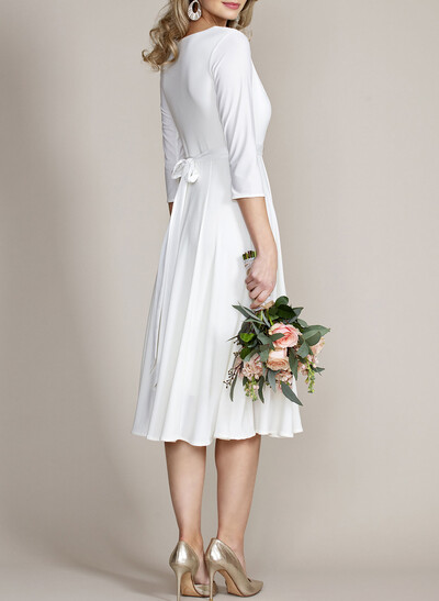 Elegant V-Neck 3/4 Sleeves A-Line Tea-Length Cocktail Dresses With Beading