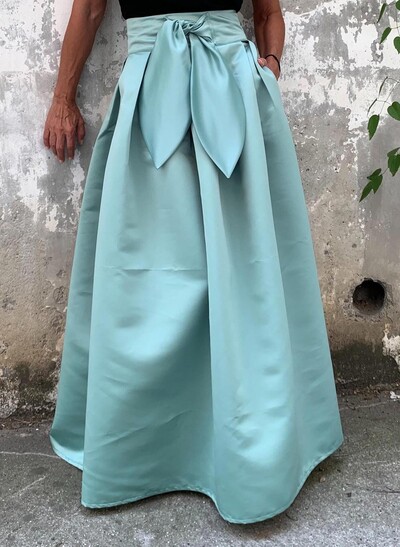 Simple A-Line Floor-Length Satin Skirt With Bow(s) Belt
