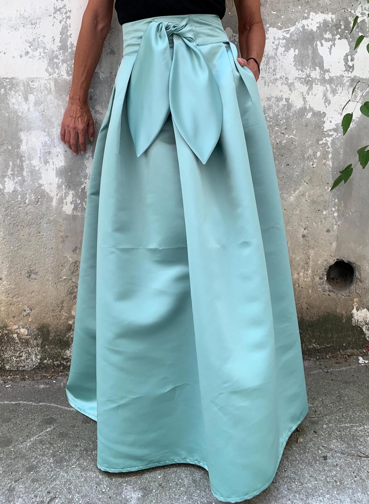 Simple A-Line Floor-Length Satin Skirt With Bow(s) Belt