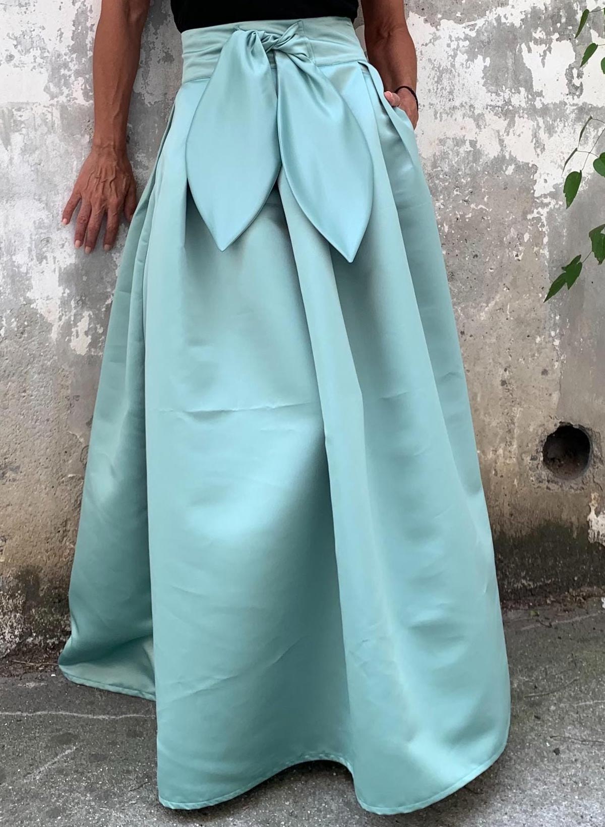 Simple A-Line Floor-Length Satin Skirt With Bow(s) Belt