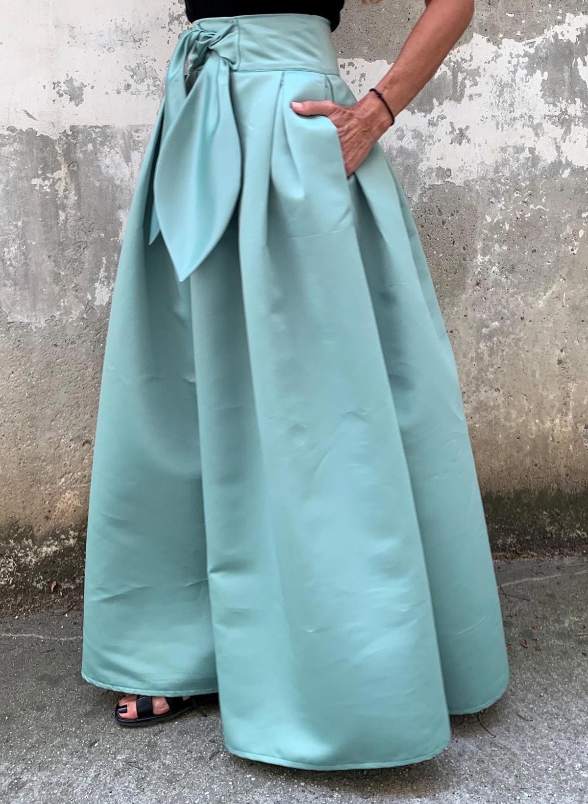 Simple A-Line Floor-Length Satin Skirt With Bow(s) Belt