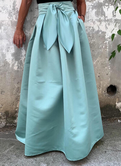 Simple A-Line Floor-Length Satin Skirt With Bow(s) Belt