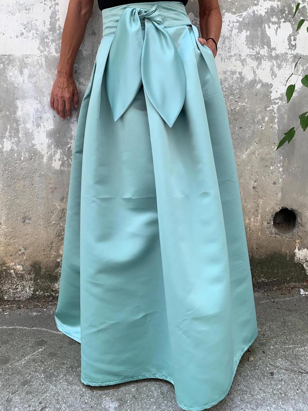 Simple A-Line Floor-Length Satin Skirt With Bow(s) Belt