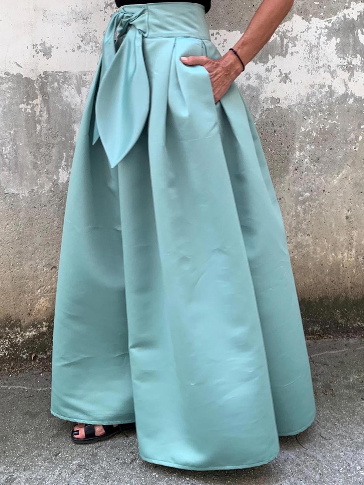 Simple A-Line Floor-Length Satin Skirt With Bow(s) Belt