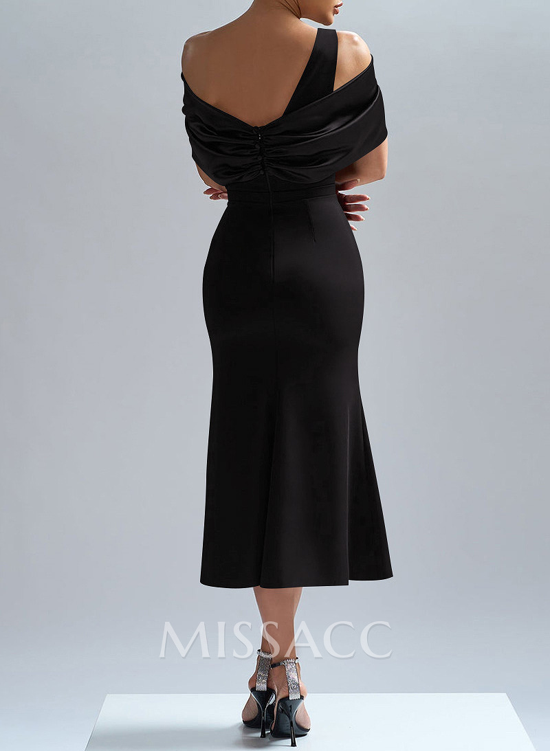 Flattering Asymmetrical Tea-Length Matte Satin Cocktail Dresses With Bow(s) Flattering Asymmetrical Tea-Length Matte Satin Cocktail Dresses With Bow(s)