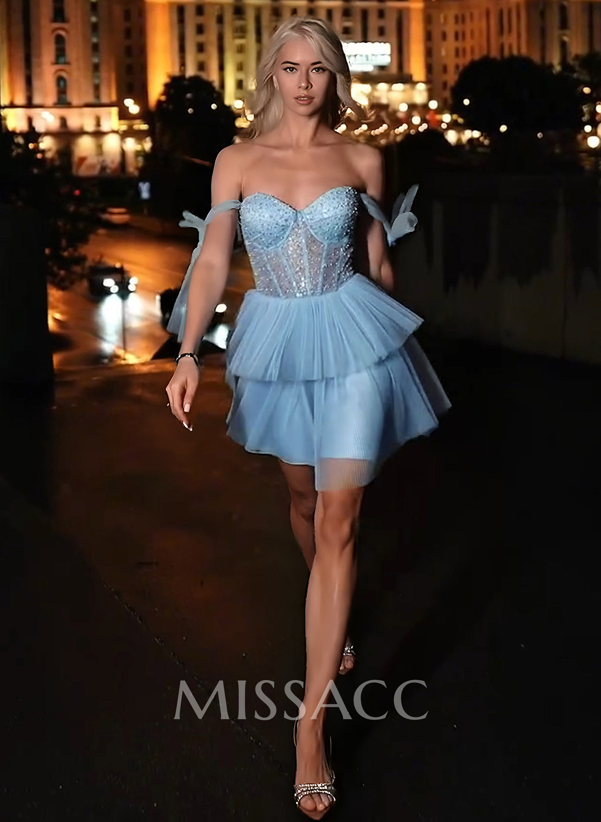Sweetheart Bow(s) Spaghetti Straps A-Line Short/Mini Tiered Tulle/Sequined Cocktail Dresses