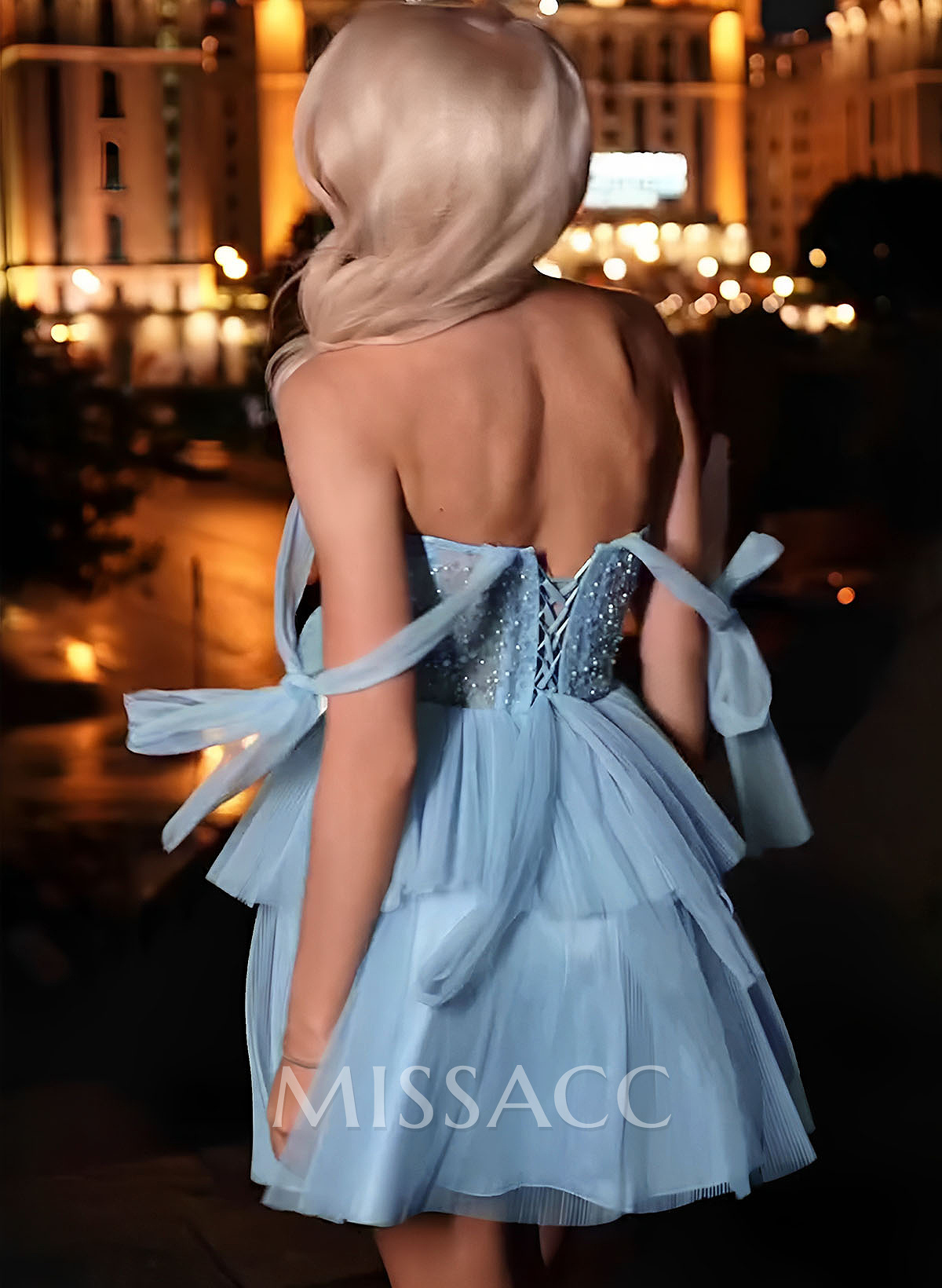 Sweetheart Bow(s) Spaghetti Straps A-Line Short/Mini Tiered Tulle/Sequined Cocktail Dresses