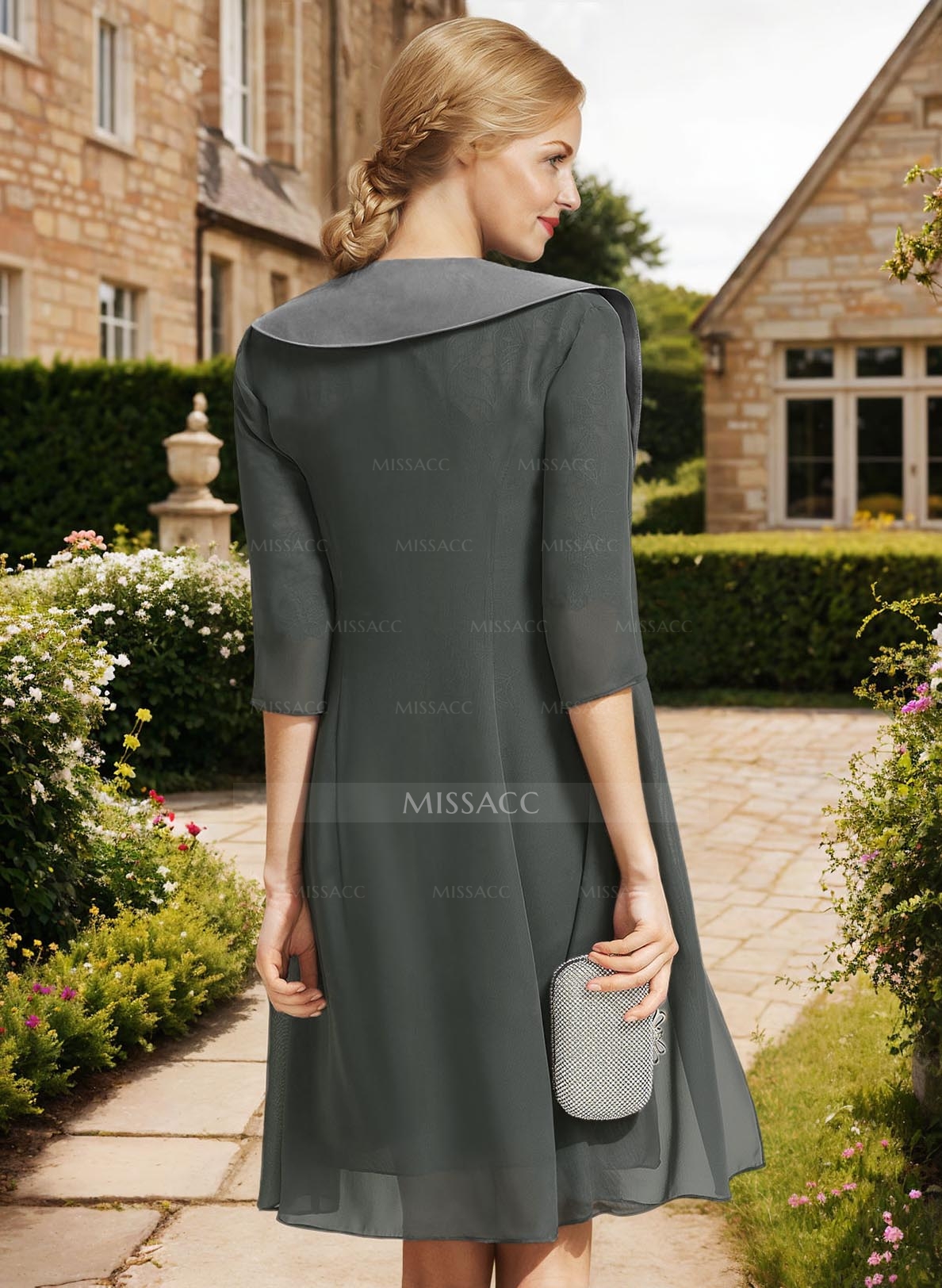 Sheath/Column 1/2 Sleeves Scoop Neck Chiffon Lace Cocktail Dresses