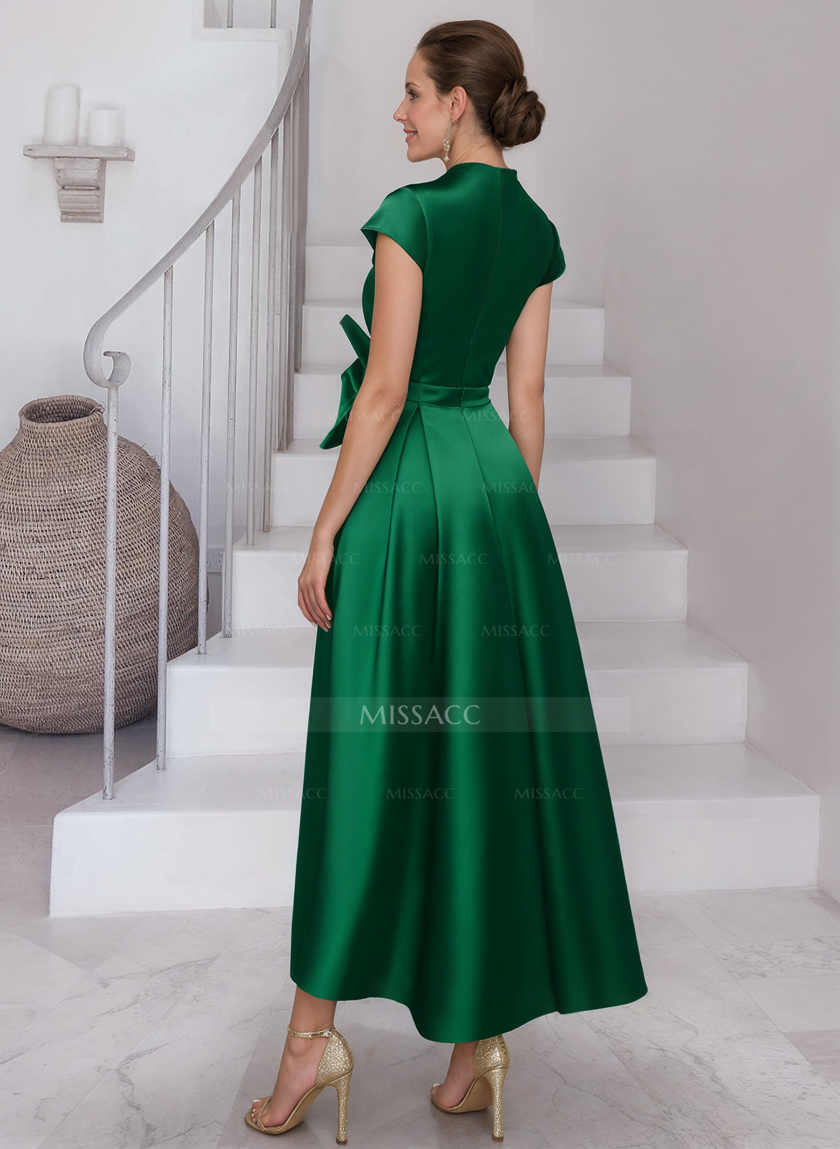 Modest V-Neck Cap Strsps Cocktail Dresses With 3D Floral
