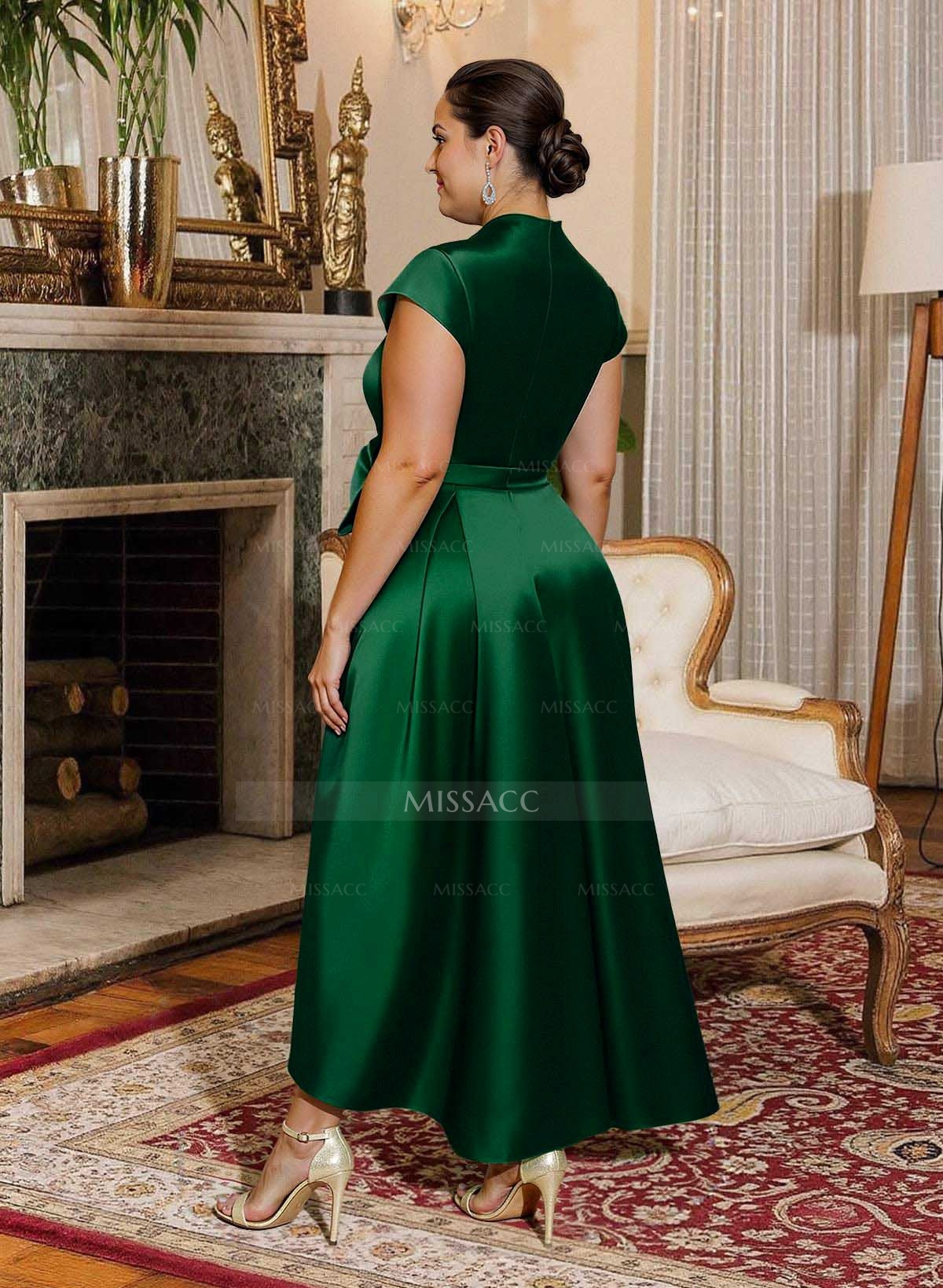 Modest V-Neck Cap Strsps Cocktail Dresses With 3D Floral