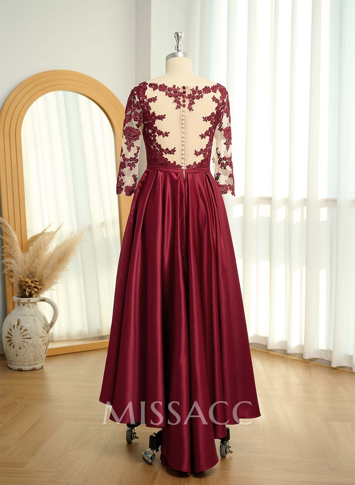 A-Line V-Neck 3/4 Sleeves Asymmetrical Lace Cocktail Dresses