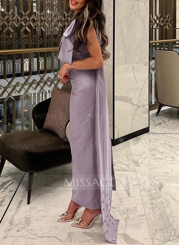 Sheath/Column One-Shoulder Sleeveless Satin Cocktail Dresses With Bow(s)