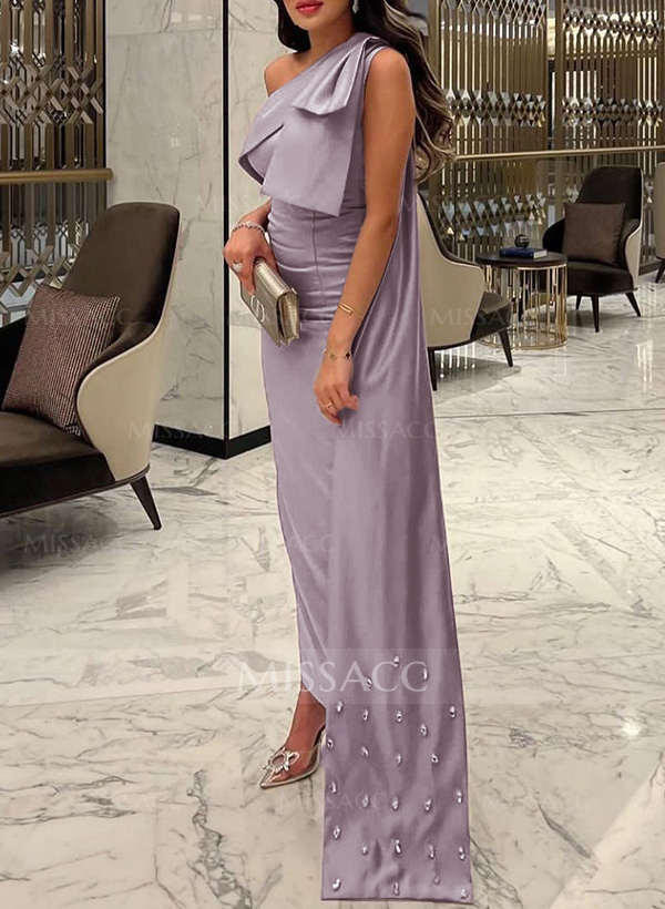 Sheath/Column One-Shoulder Sleeveless Satin Cocktail Dresses With Bow(s)