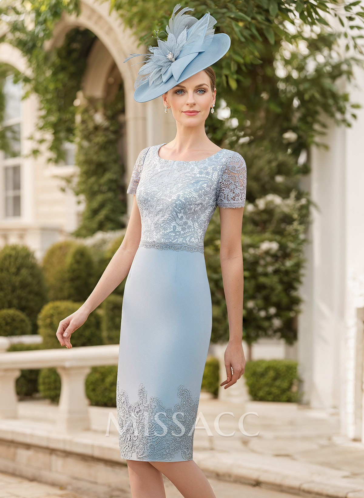 Blue Knee-Length Lace Sleeveless Cocktail Dresses
