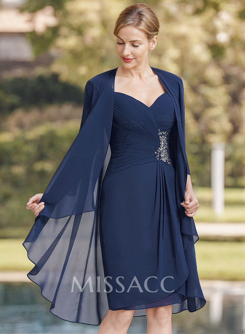 Sheath/Column Sweetheart Knee-Length Chiffon Cocktail Dresses With Beading Pleated Appliques Lace Sheath/Column Sweetheart Knee-Length Chiffon Cocktail Dresses With Beading Pleated Appliques Lace