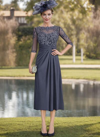 Exquisite Semi Sheer Illusion Lace Applique Sleeves Chiffon Cocktail Dresses
