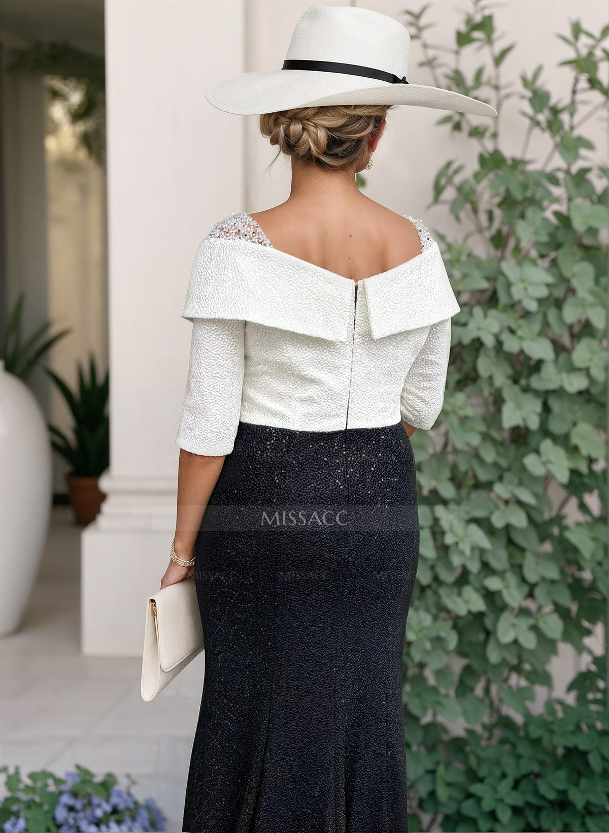 Trumpet/Mermaid V-Neck 3/4 Sleeves Ankle-Length Sequined Cocktail Dresses
