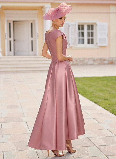 Classic A-Line Sleeveless Asymmetrical Satin Cocktail Dresses With Flower