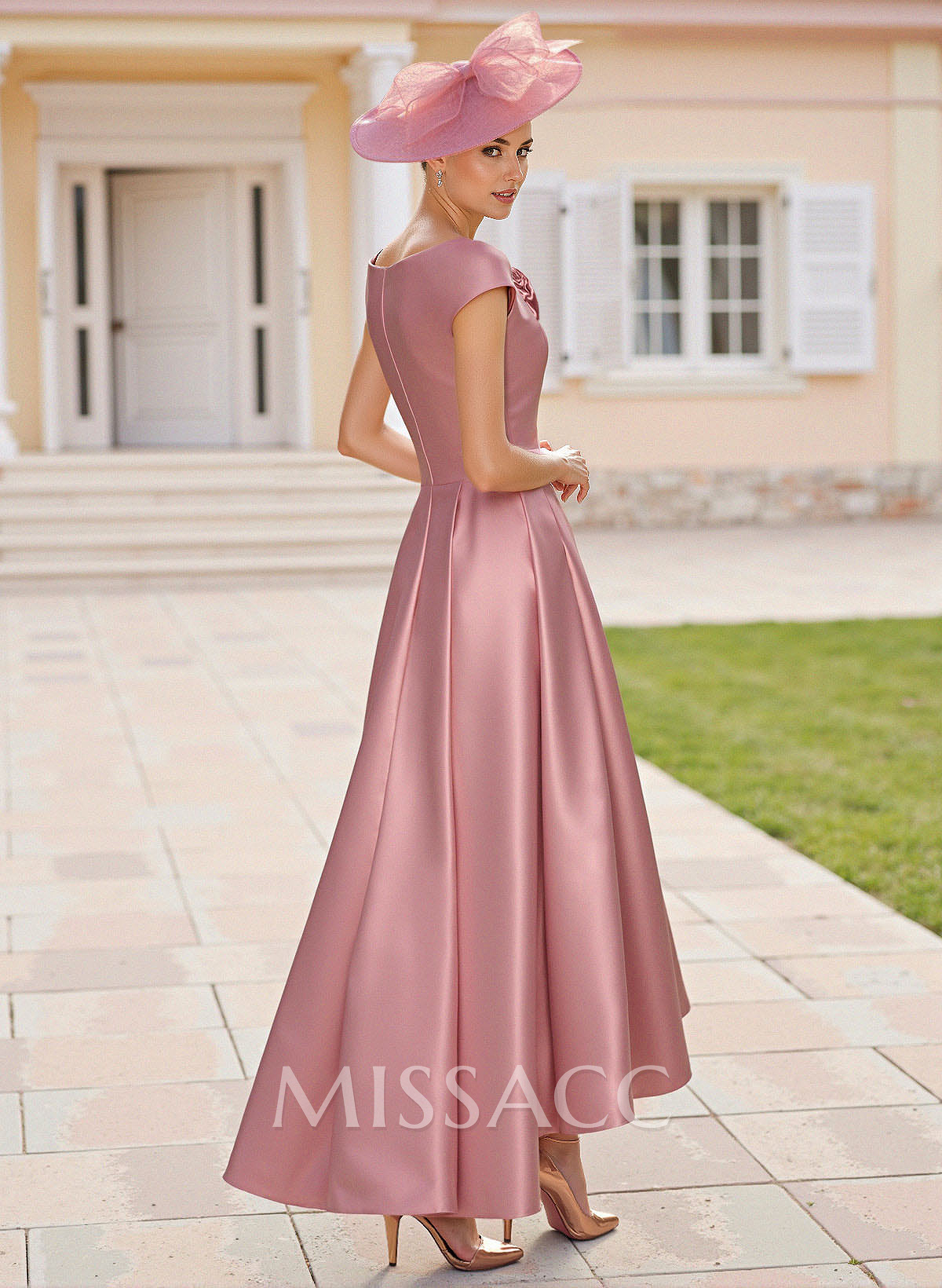 Classic A-Line Sleeveless Asymmetrical Satin Cocktail Dresses With Flower