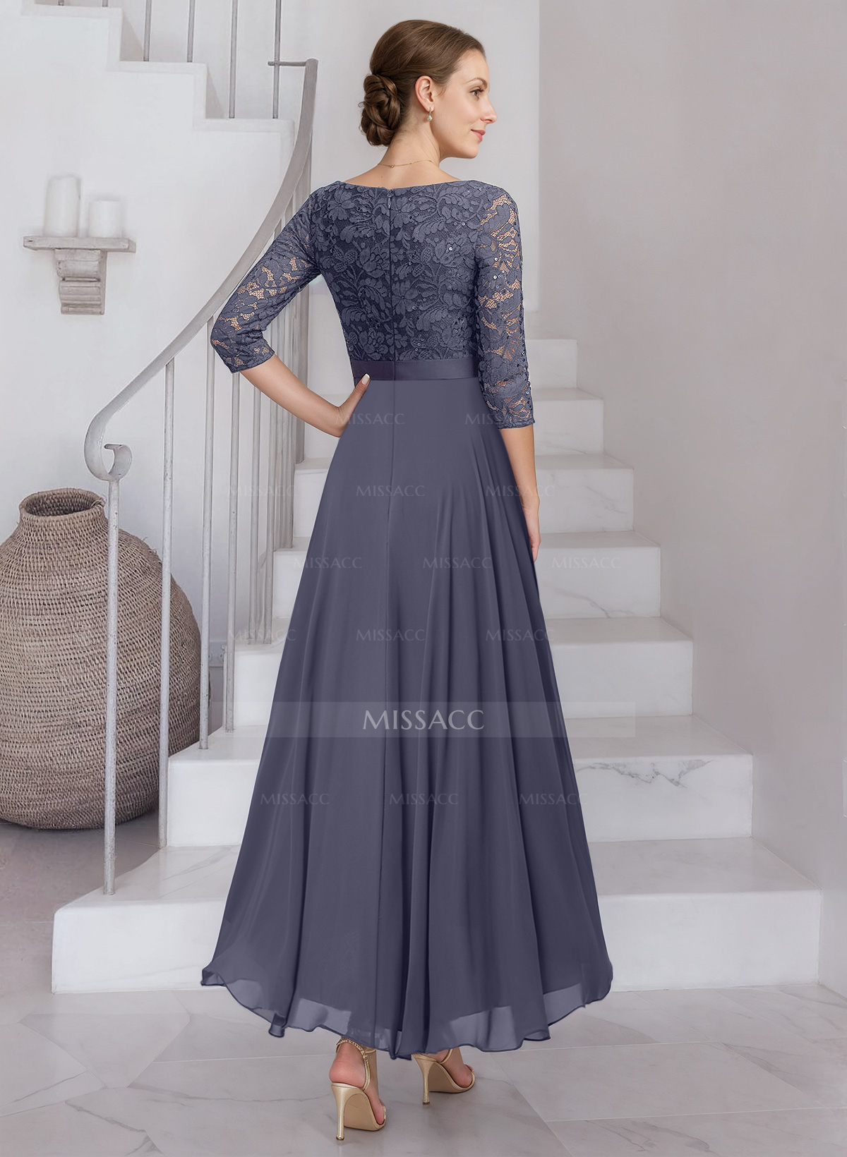 A-Line Scoop Neck Chiffon Cocktail Dresses With Lace