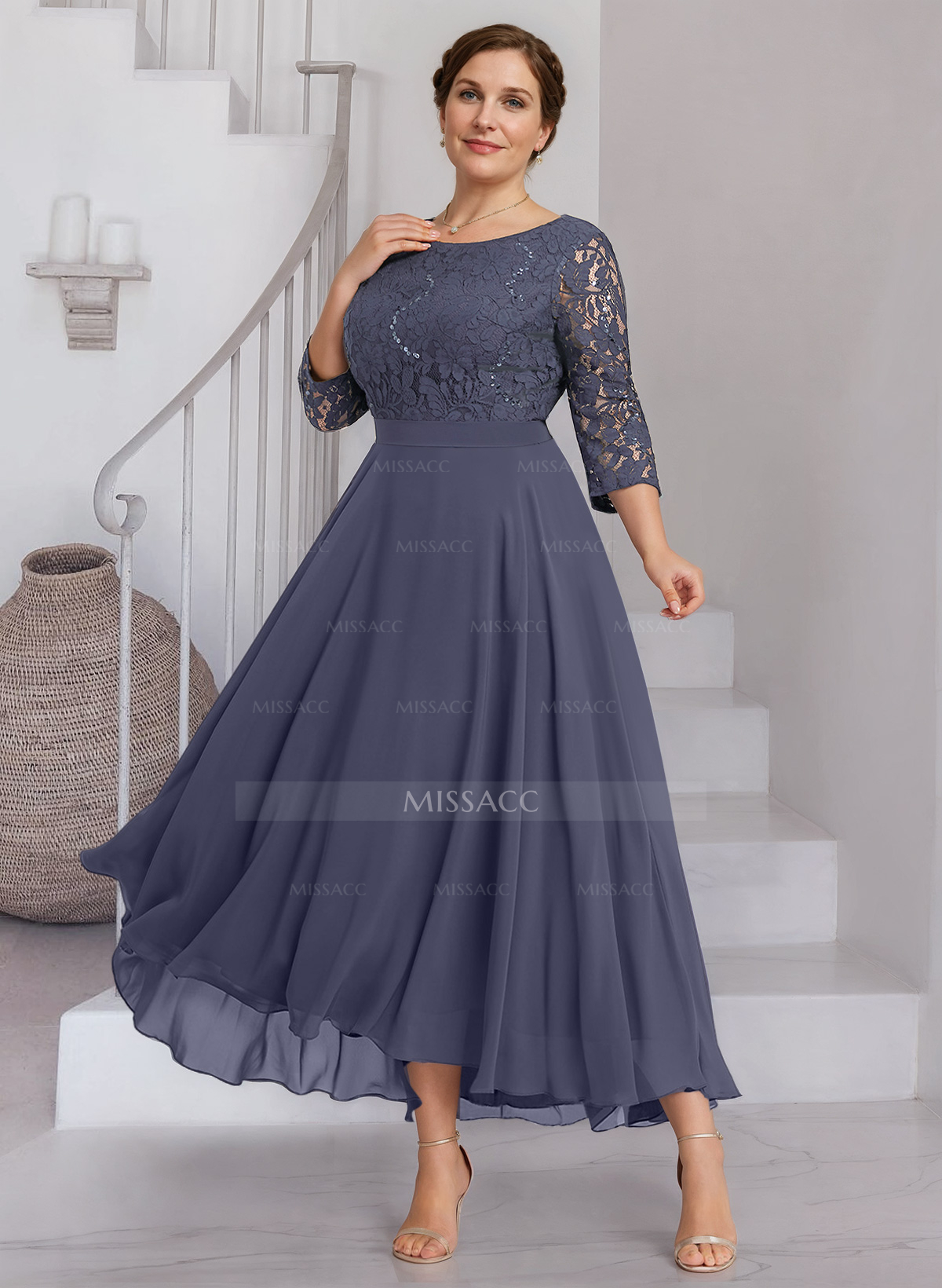 A-Line Scoop Neck Chiffon Cocktail Dresses With Lace