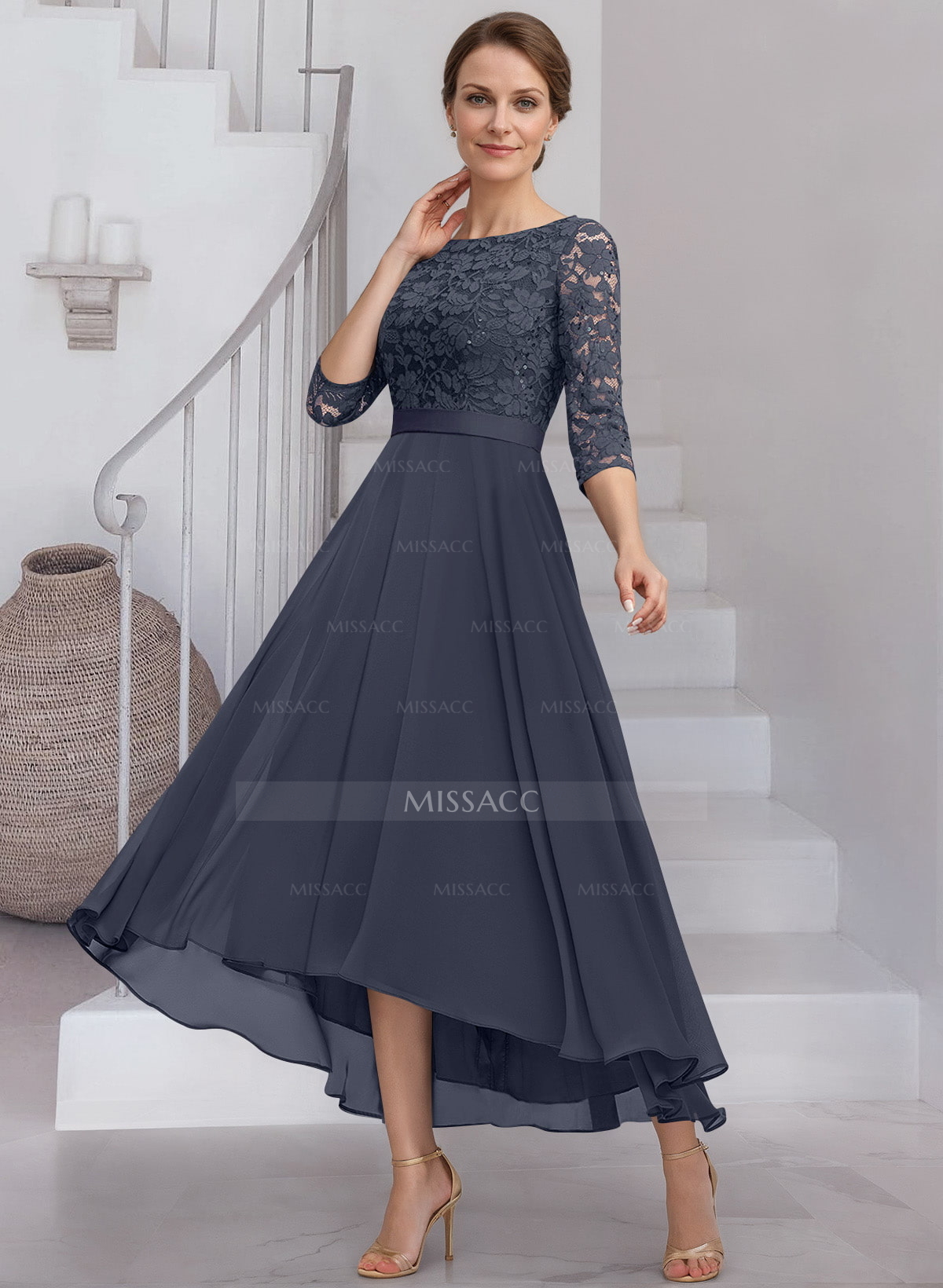 A-Line Scoop Neck Chiffon Cocktail Dresses With Lace