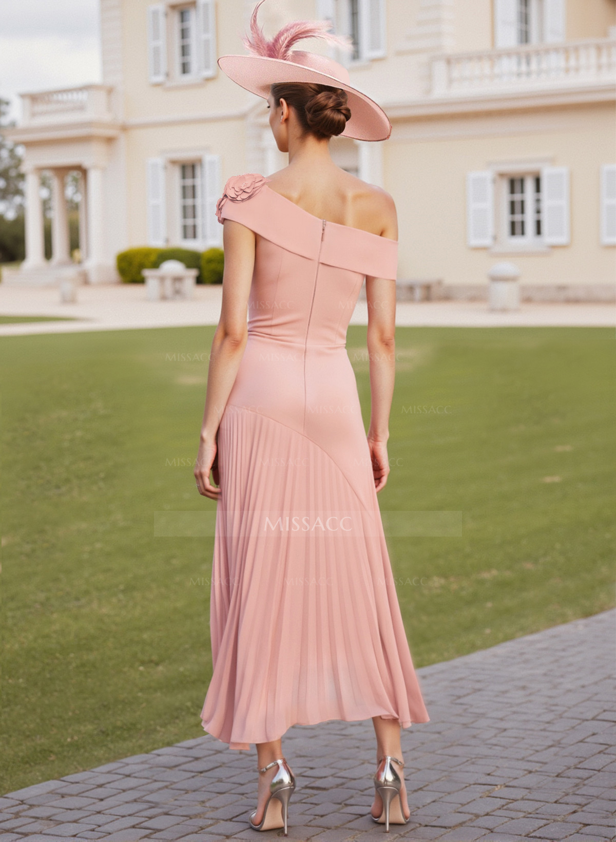 Unique Flower(s) Asymmetrical Length Pleated A-Line Stretch Chiffon Cocktail Dresses