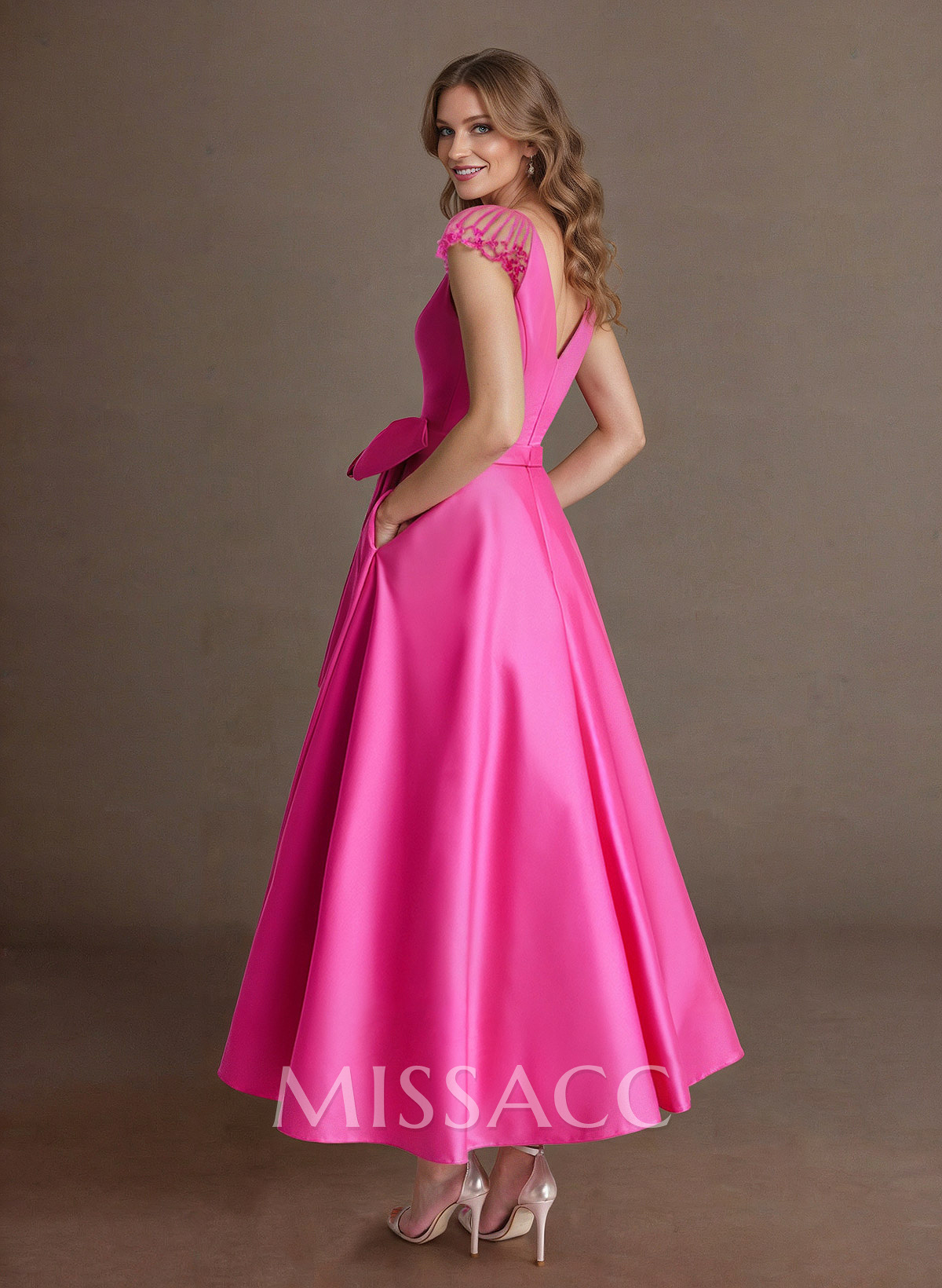 Elegant A-Line V-Neck Cap Sleeves Cocktail Dresses With Bow(s)/Pockets Elegant A-Line V-Neck Cap Sleeves Cocktail Dresses With Bow(s)/Pockets